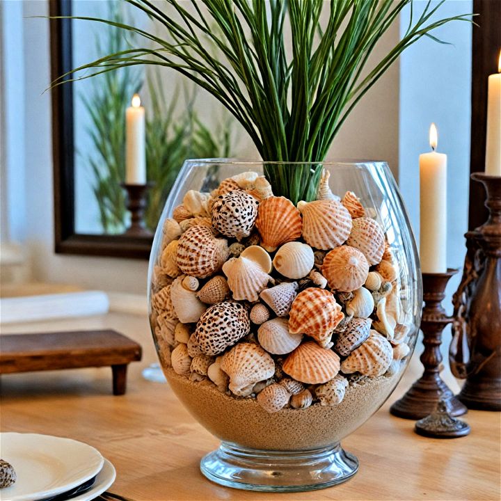 seashell filled vase to add a coastal touch