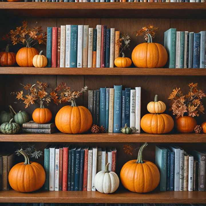 seasonal decor for bookshelf