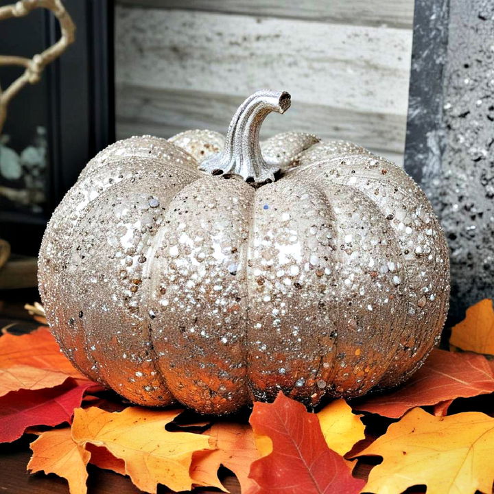 seasonal decor with glitter pumpkins