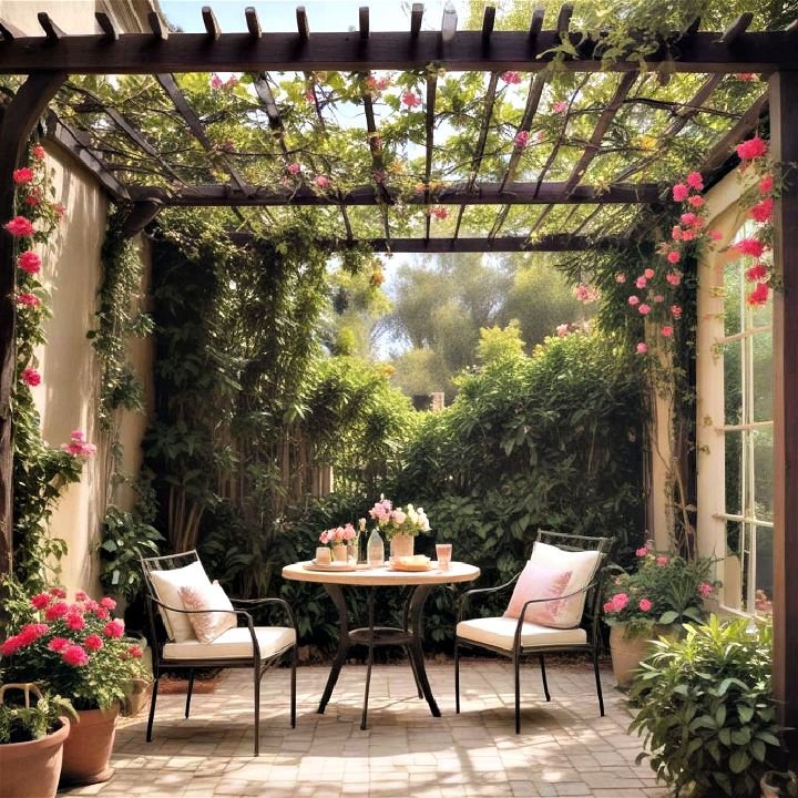 shaded pergola adorned with climbing plants