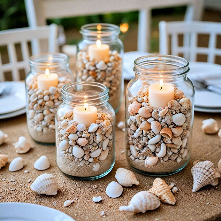 shells and sand for wedding centerpiece
