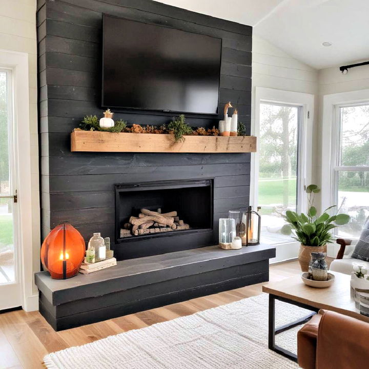 shiplap surround fireplace