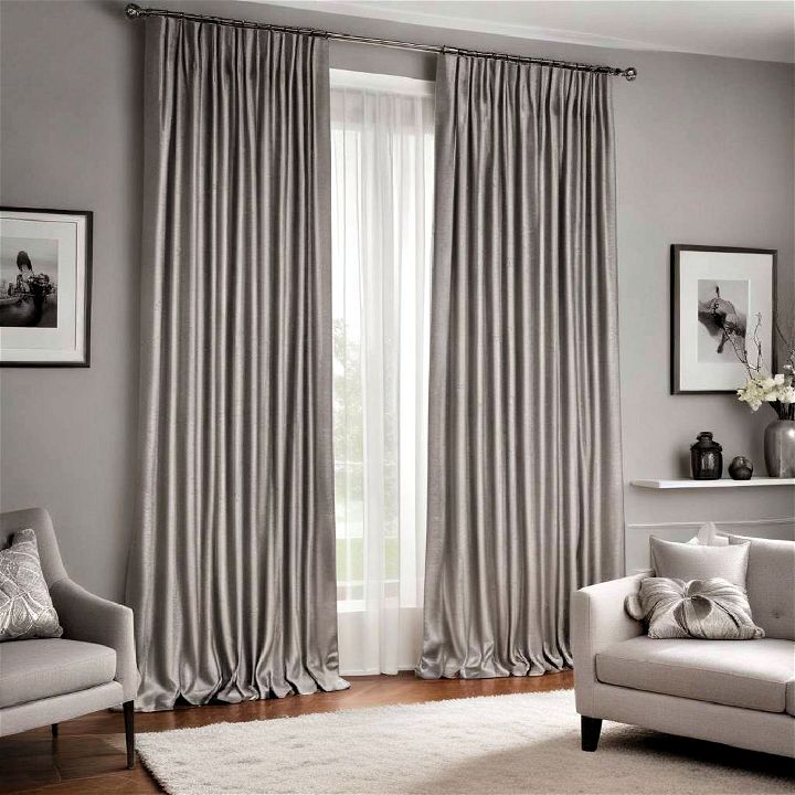 silver curtains to enhance gray walls