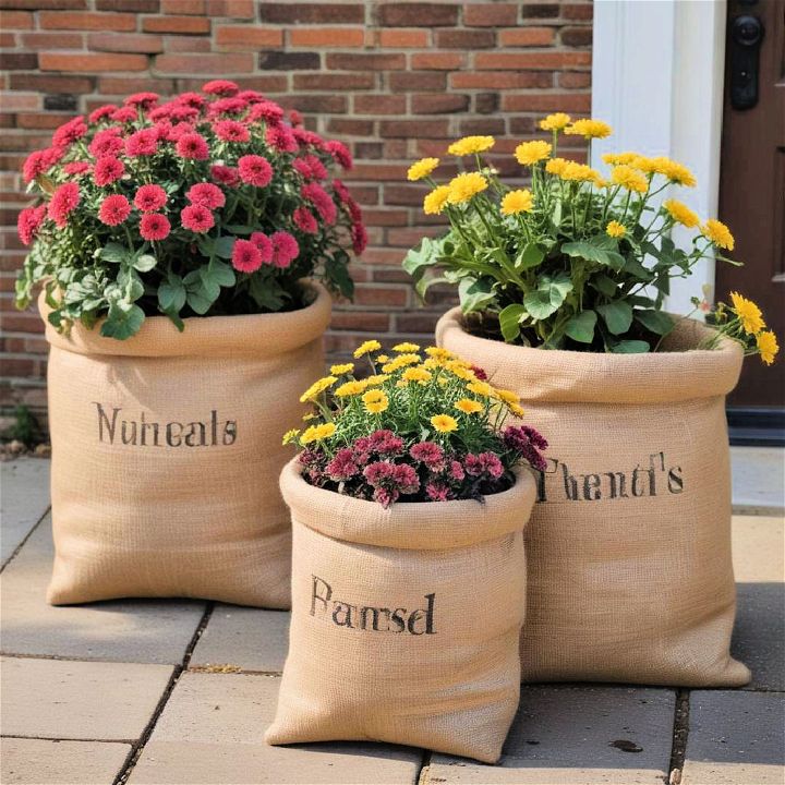 simple burlap sack planters