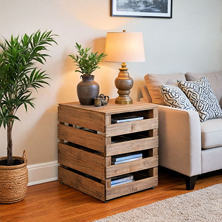 simple yet sturdy wooden crate end table