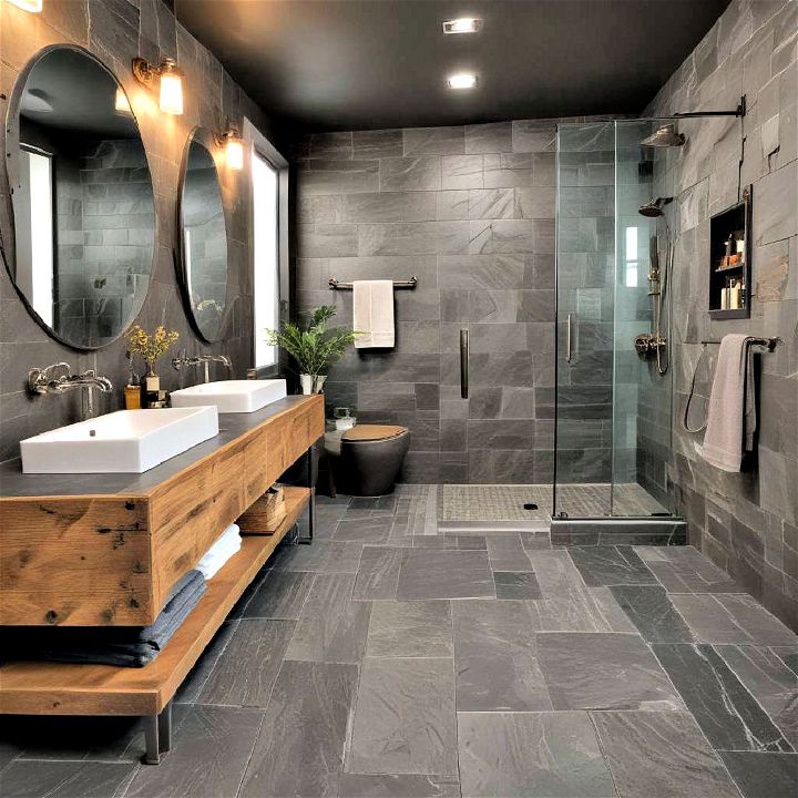 slate flooring for masculine bathroom