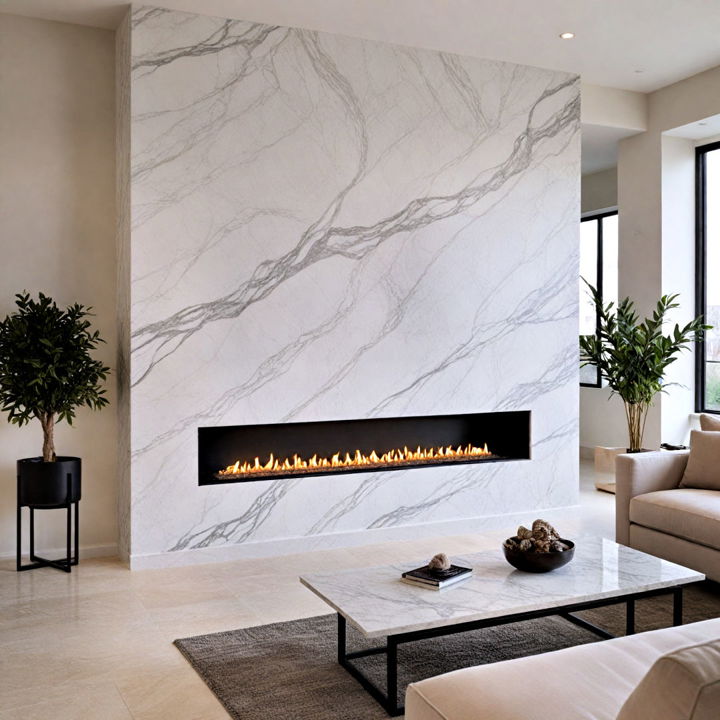 sleek linear marble fireplace