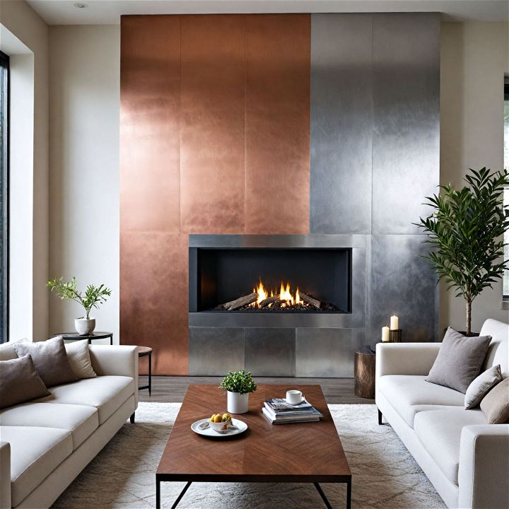 sleek metal panels for your fireplace wall