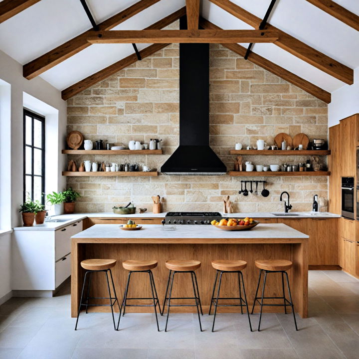 sleek minimalist kitchen with exposed beams