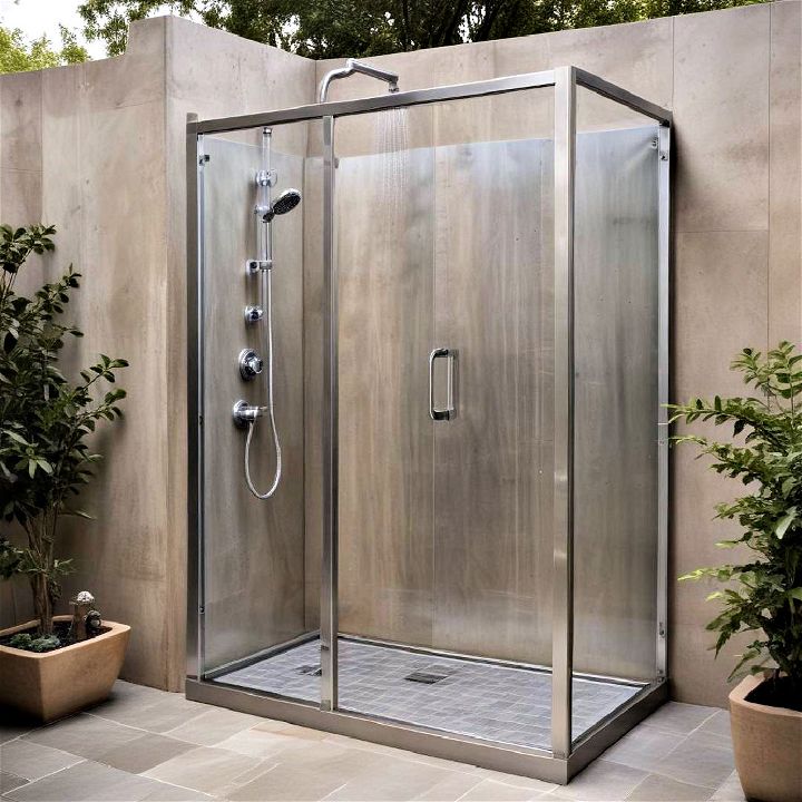 sleek steel enclosure for outdoor shower