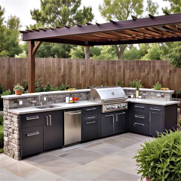sleek suburban outdoor kitchen