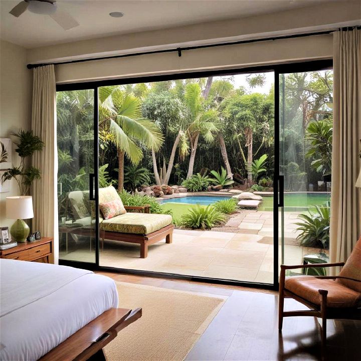 sliding glass doors for tropical bedroom