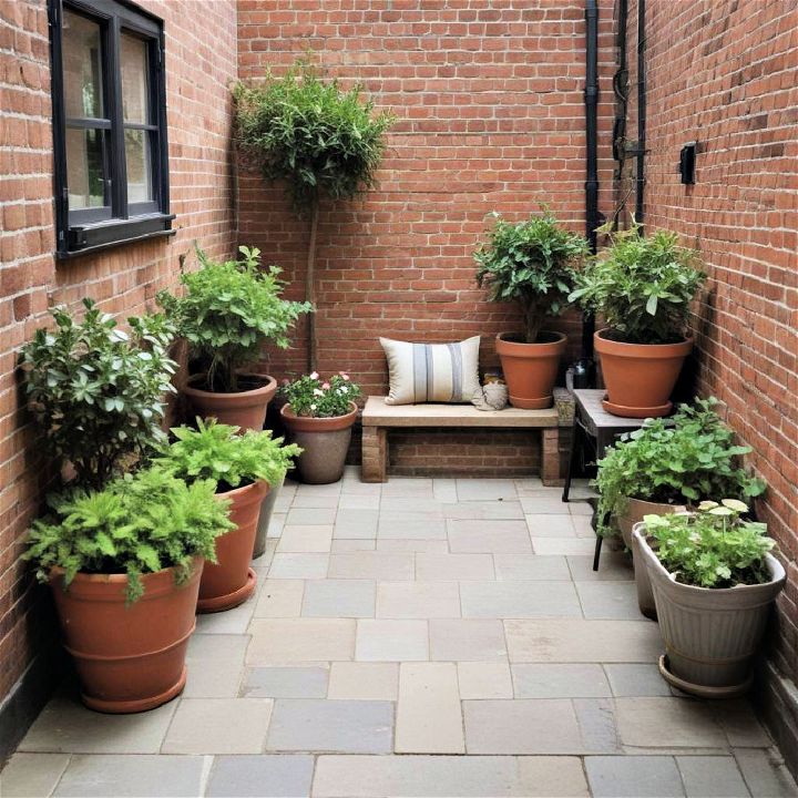 small courtyard with container gardening
