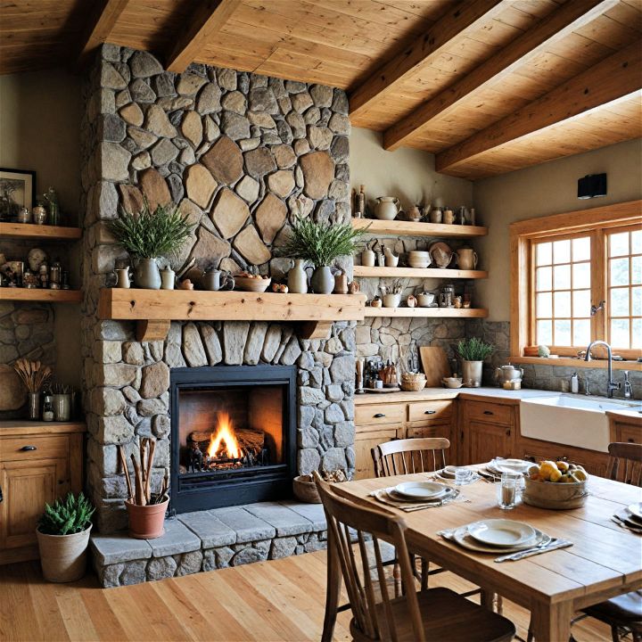 small cozy kitchen fireplace