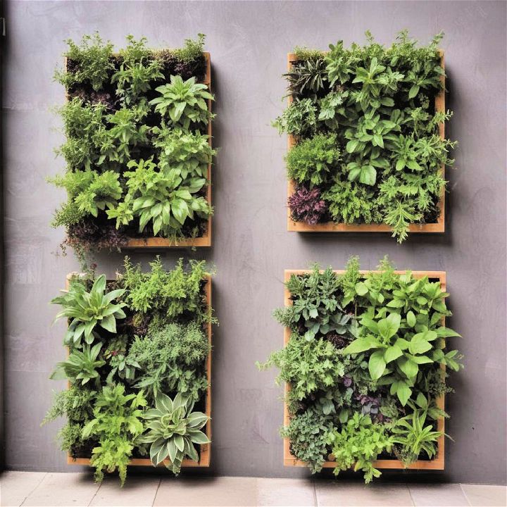small garden living wall with herbs