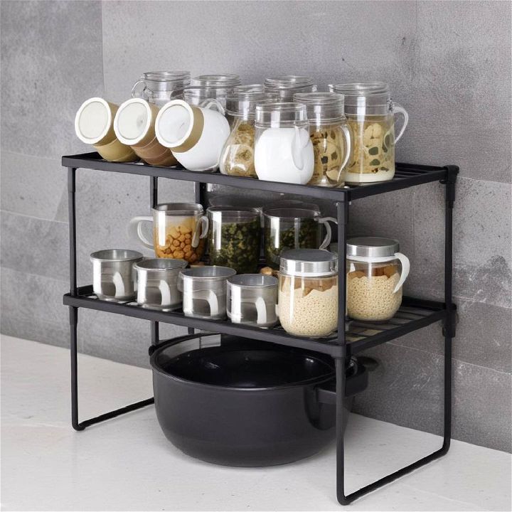 small kitchen stackable shelf rack