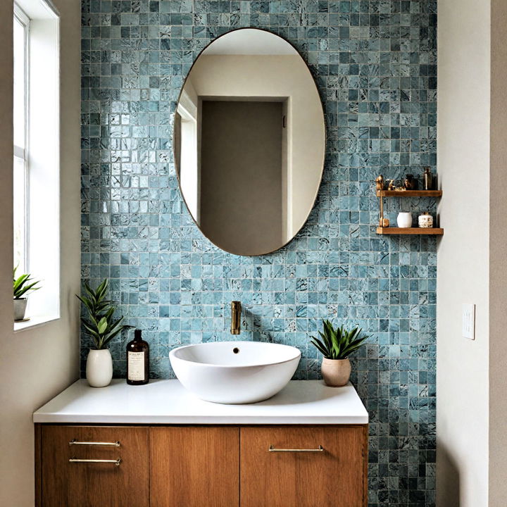 small tiles to add depth to a tiny powder room