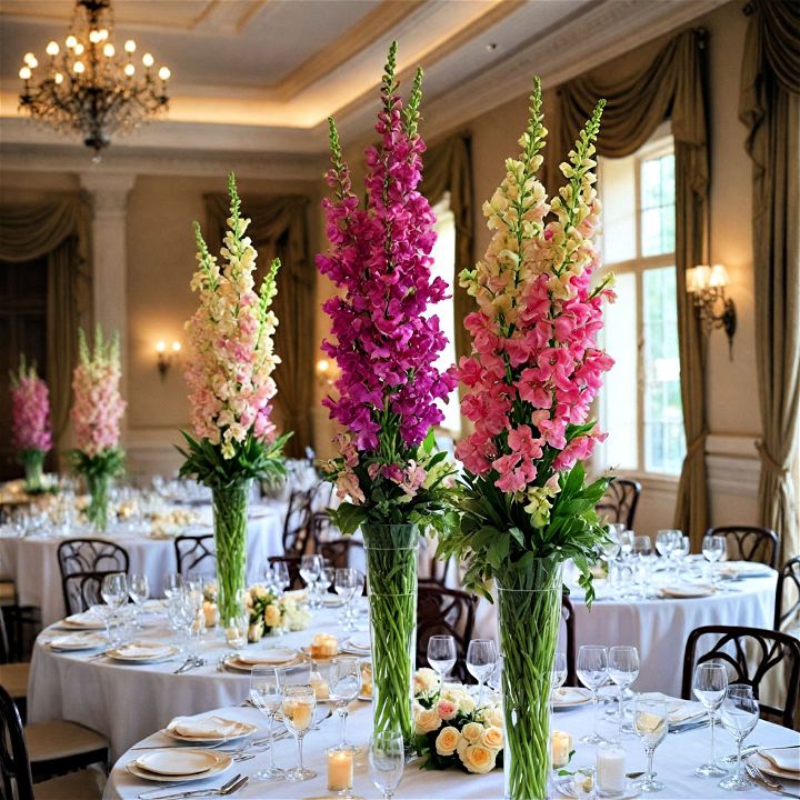 snapdragons in tall vases