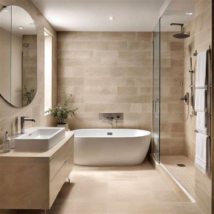 soft beige tiles bathroom