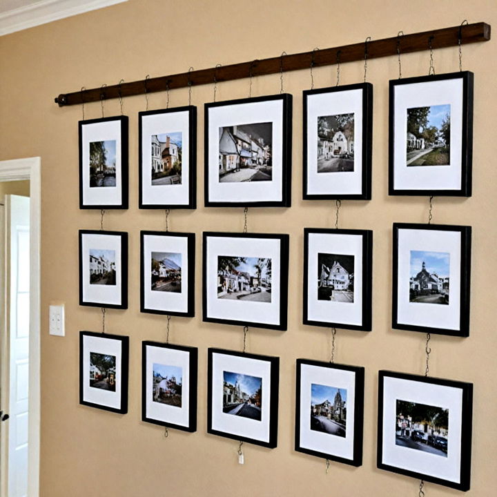 sophisticated picture rail photo display idea