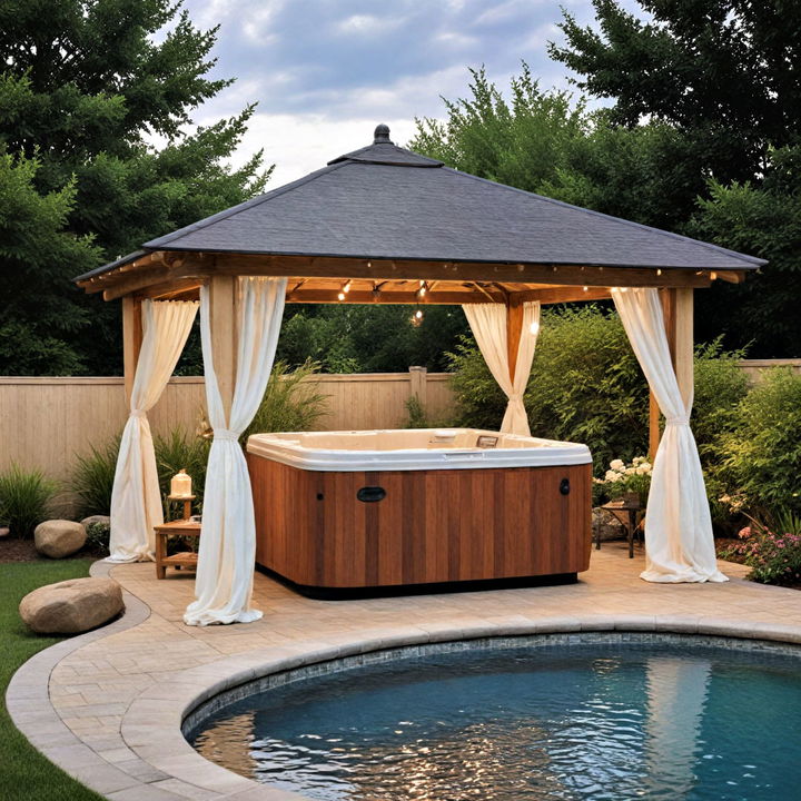 spa like gazebo with a hot tub