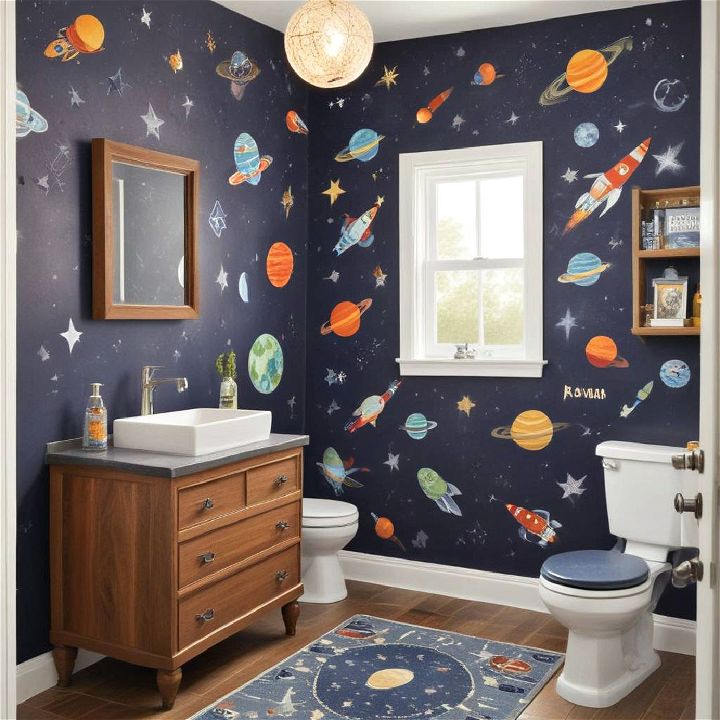 space adventure theme for boy bathroom