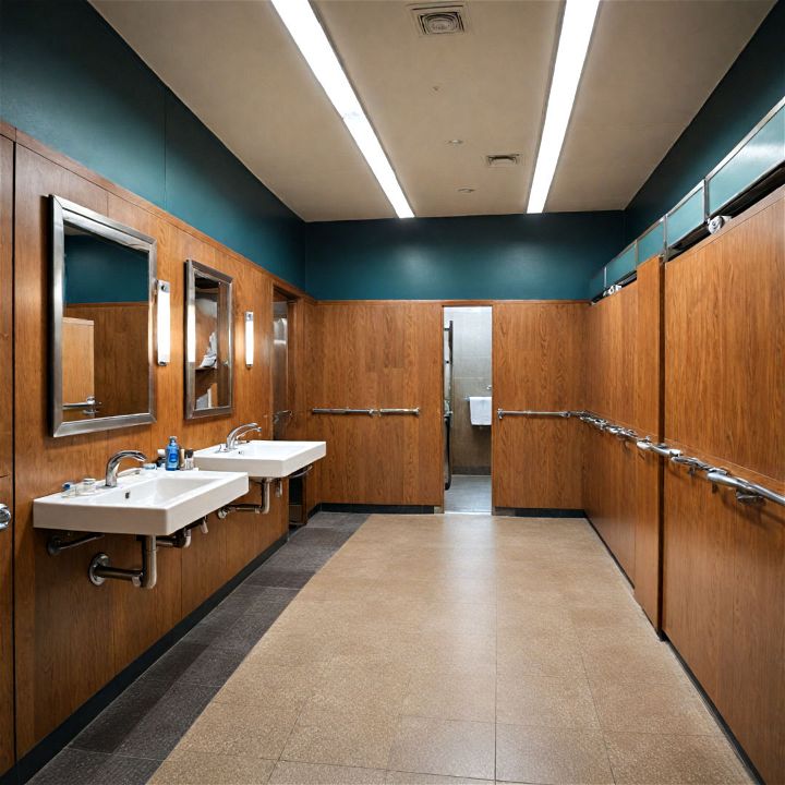 spacious stalls restaurant bathroom