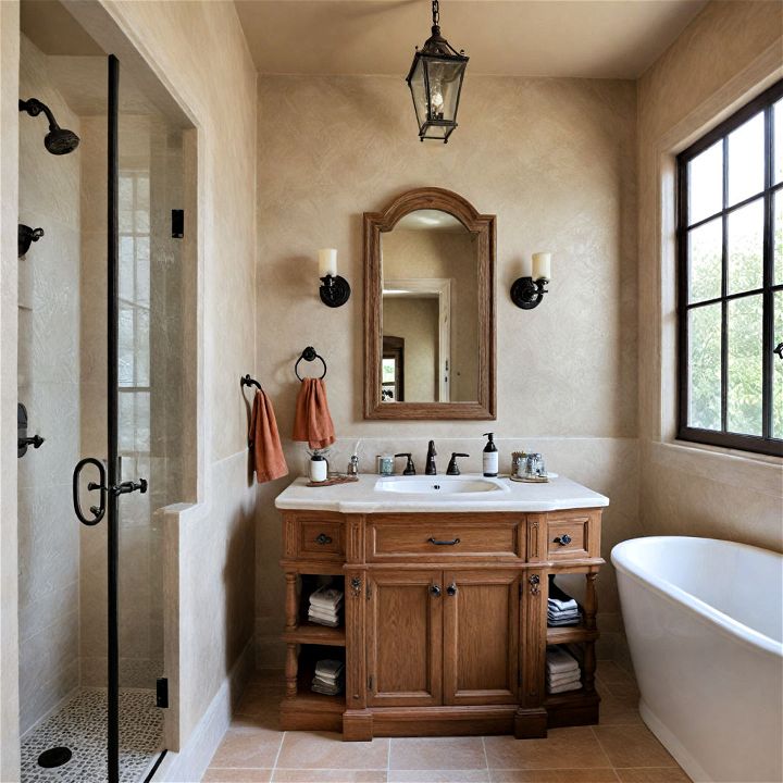 spanish style bathroom with stucco finishes