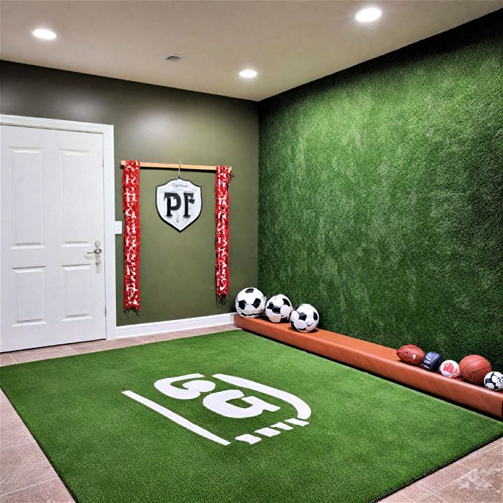 sport themed room artificial grass wall