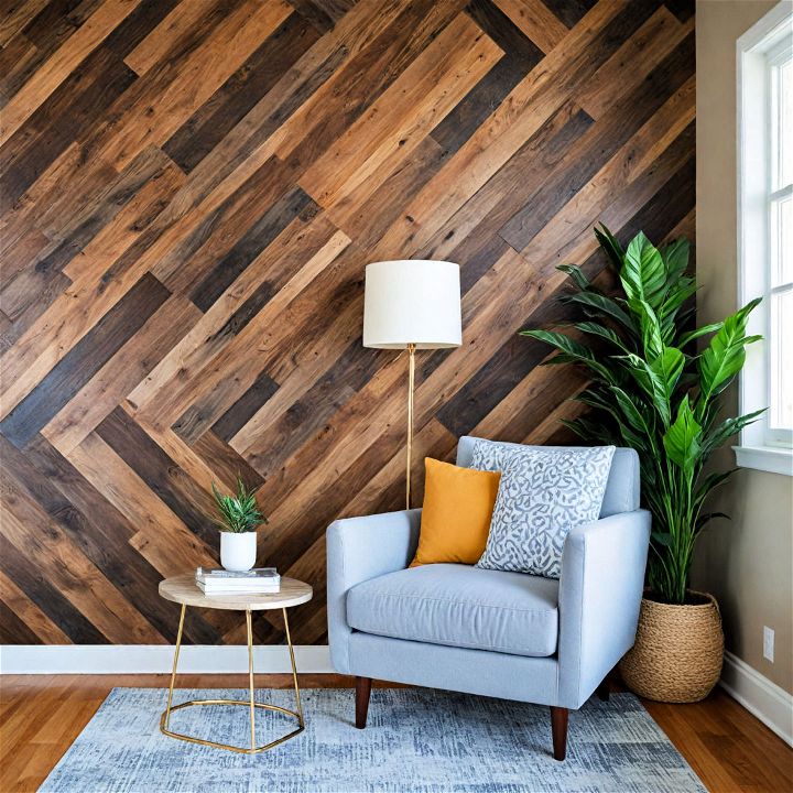 staggered wood panels for accent walls