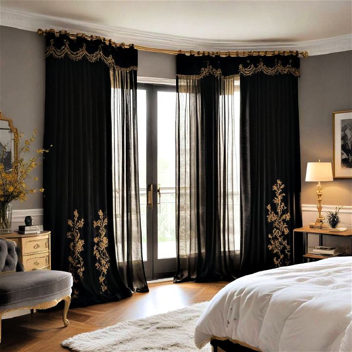 statement curtains for black and gold bedroom