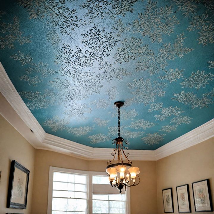 stenciled ceiling to enhance your basement