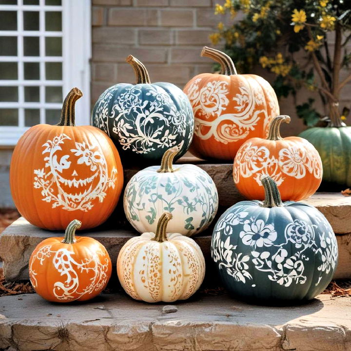 stenciled pumpkins decor style