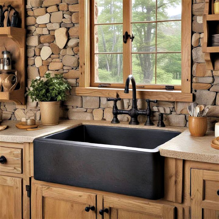 stone accents for cabin kitchen