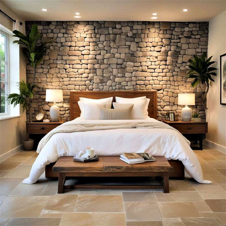 stone elements tropical bedroom