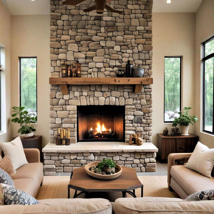 stone fireplace for earthy living room
