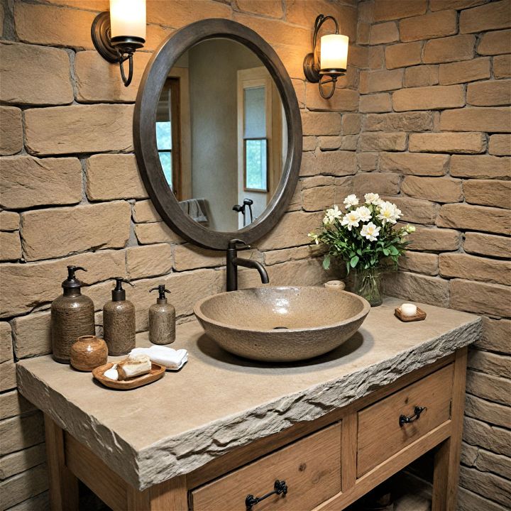 stone sink basin for a log cabin bathroom