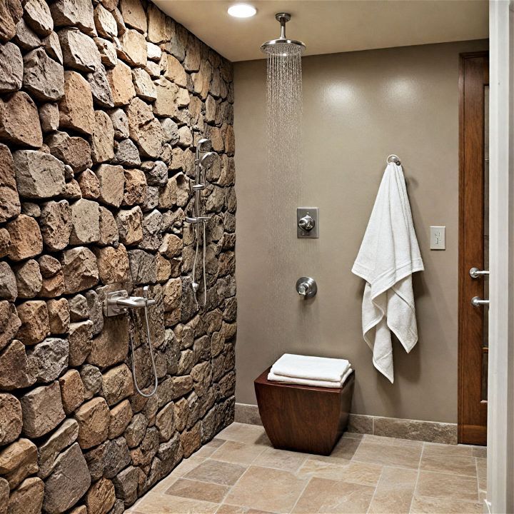 stone wall shower for a rustic feel