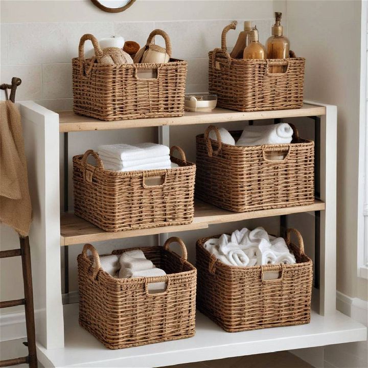 storage baskets for fall bathroom decor