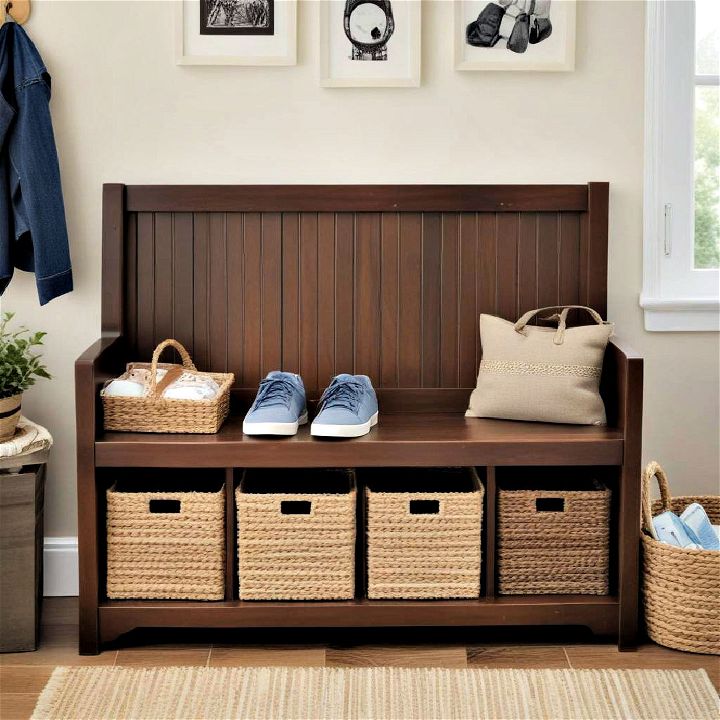 storage bench with baskets for mudroom