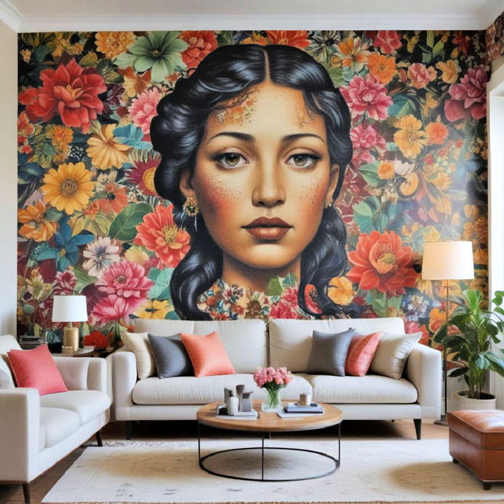striking wall murals eclectic living room