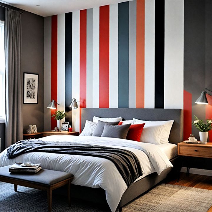 striped pattern bedroom wall painting