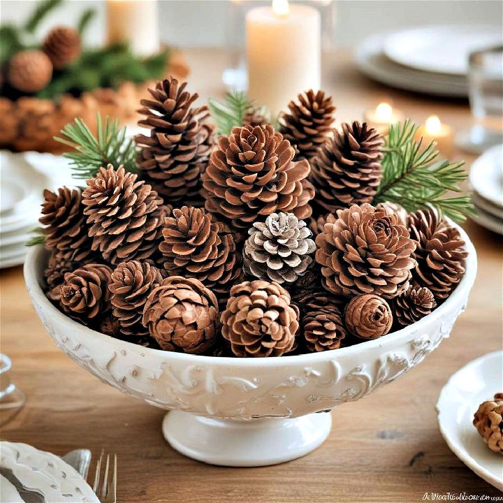 stunning centerpiece with pine cones