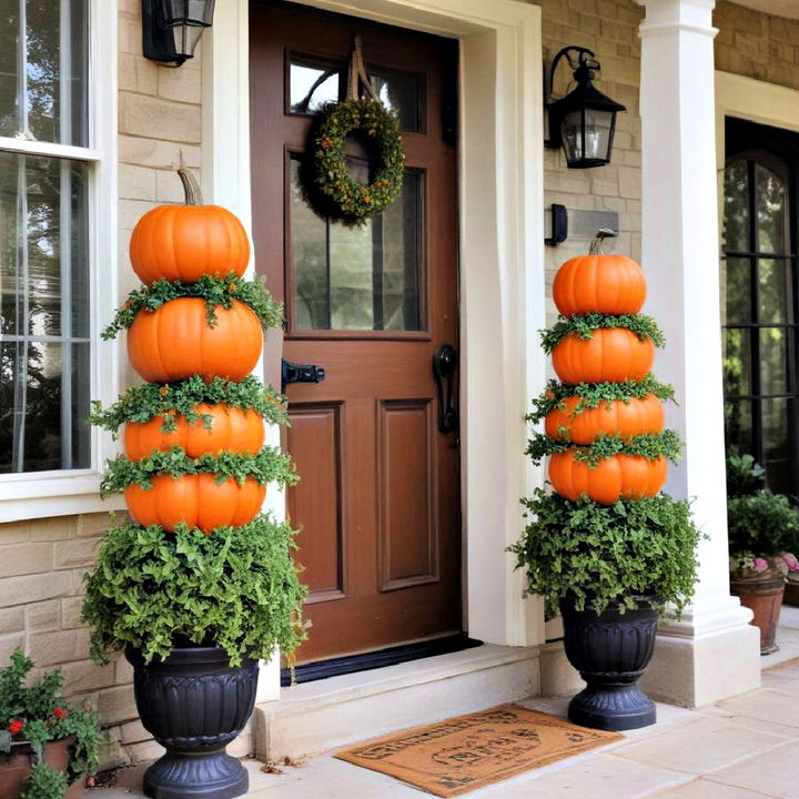 stunning display with pumpkin topiaries