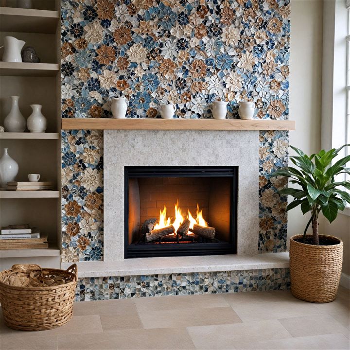 stunning mosaic tile fireplace wall