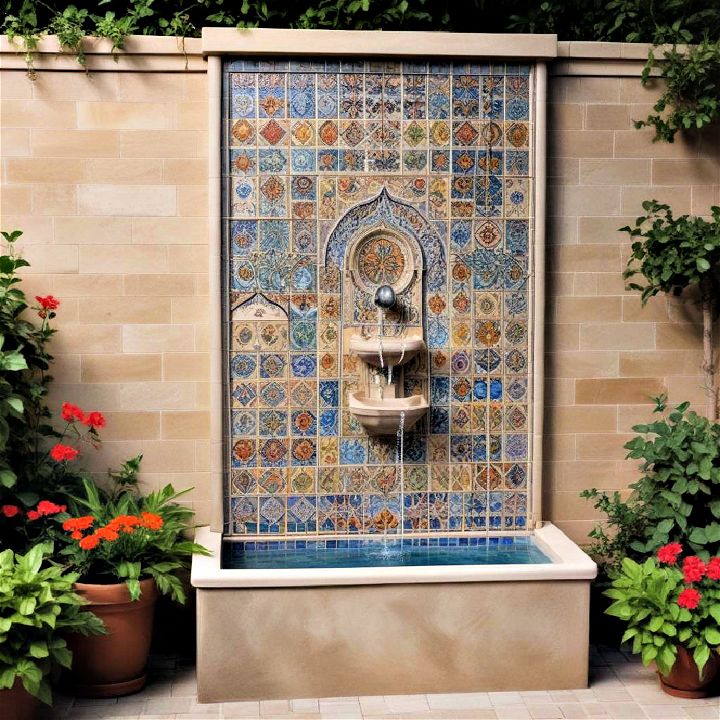 stunning tiled wall fountain