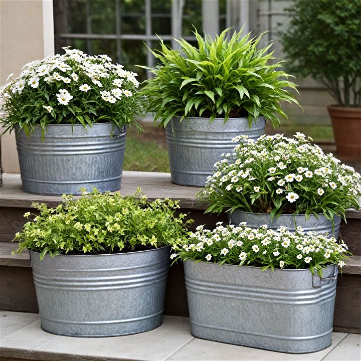 stylish galvanized tub planters
