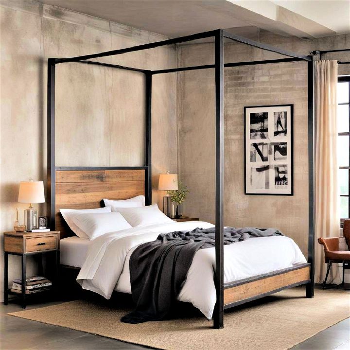 stylish industrial chic canopy bed