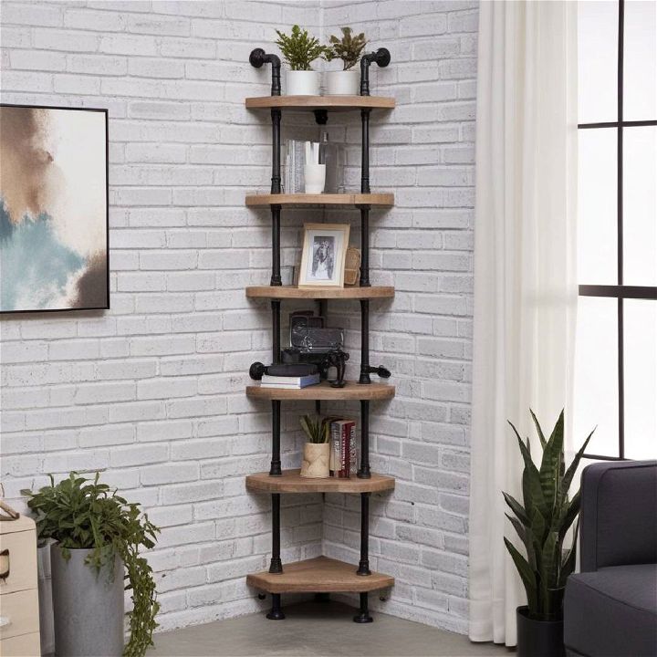 stylish industrial pipe corner shelves