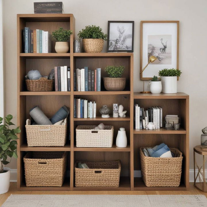 stylish storage baskets for bookshelf decor